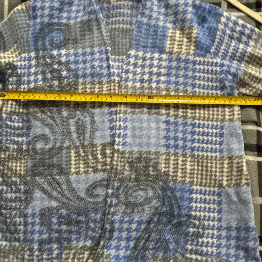 100% Merino Wool 3/4 Sleeve Open Cardigan Women's Blue And Tan Talbots - Picture 5 of 10